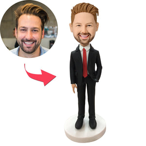 Custom Executive Male Bobblehead in Custom Red Tie with Embossed Text