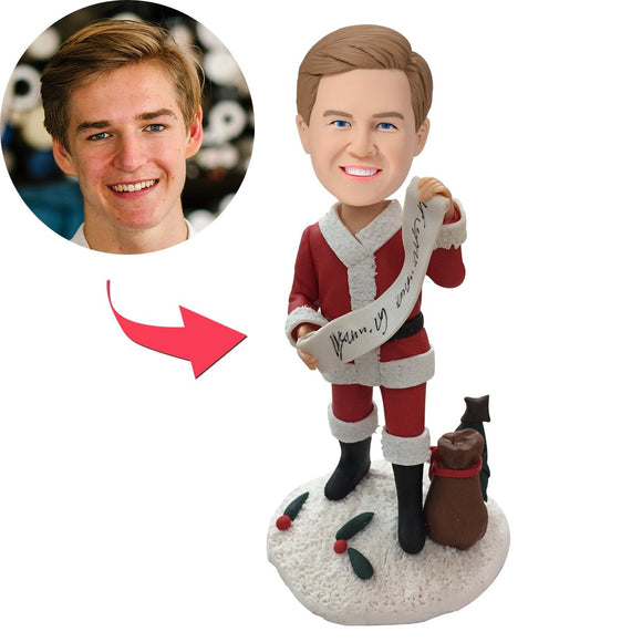 Custom Bobblehead Christmas Gift Male With Happy Birthday Banner Customized With Engraved Text