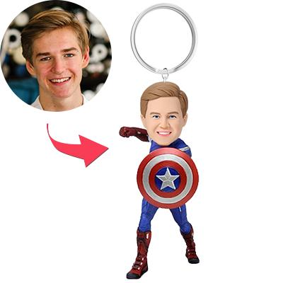 Custom Bobblehead Captain America Custom Made Keychain With Engraved Text