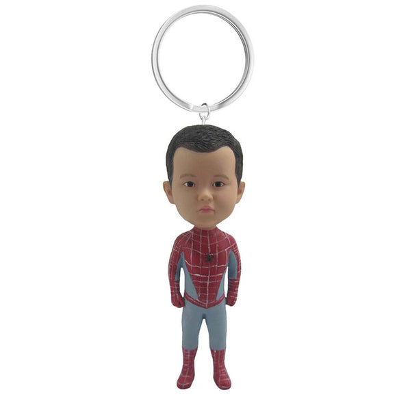 Custom Bobblehead Spiderman With Custom Keychain With Engraved Text