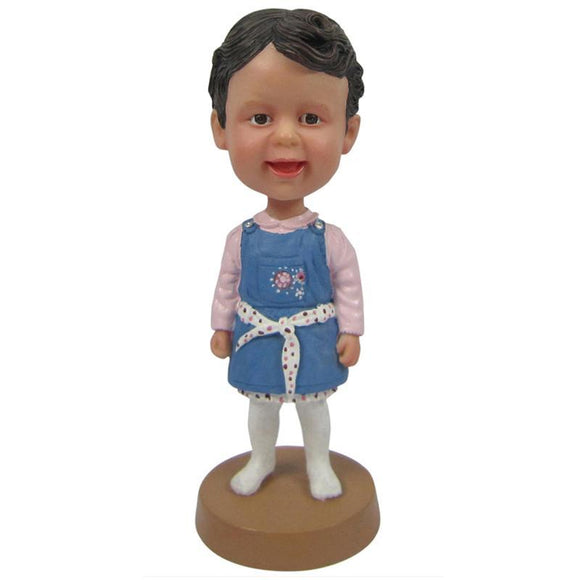 Custom Bobblehead Little Girl In Blue Customized Dress With Embossed Text
