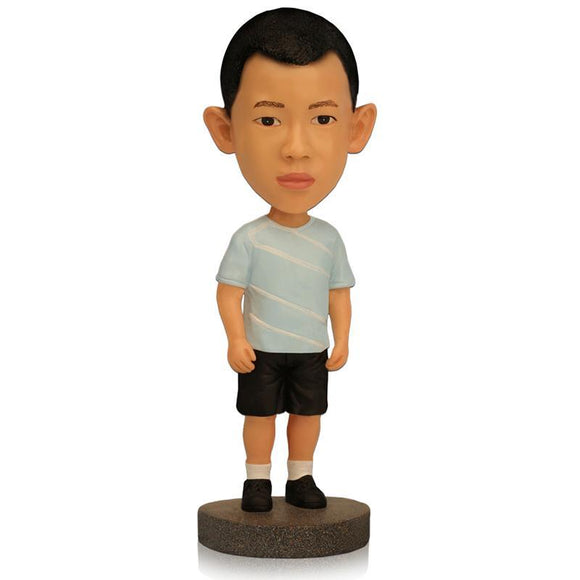 Custom Bobblehead little boy with custom made casual shirt with embossed text