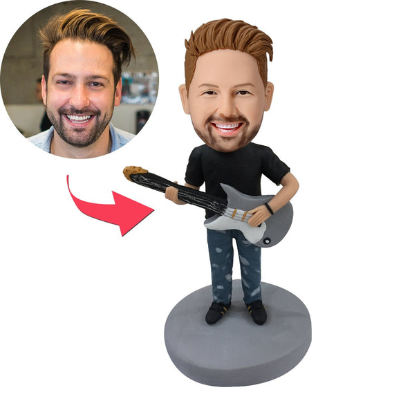 Customized Bobblehead Man Guitar Customized With Text Engraved