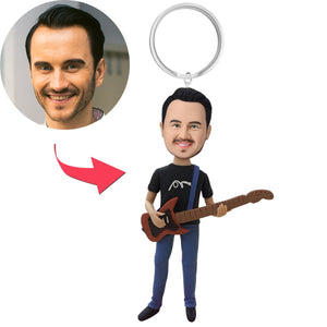 Custom Bobblehead Guitar Player Custom Made With Custom Keychain With Engraved Text