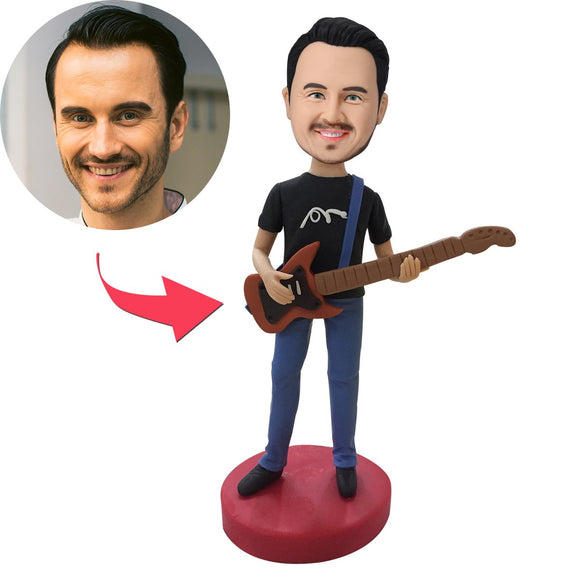 Custom Bobblehead Guitar Player Customized With Embossed Text