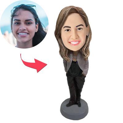 Custom Female Bobblehead Business Wear Customized With Embossed Text