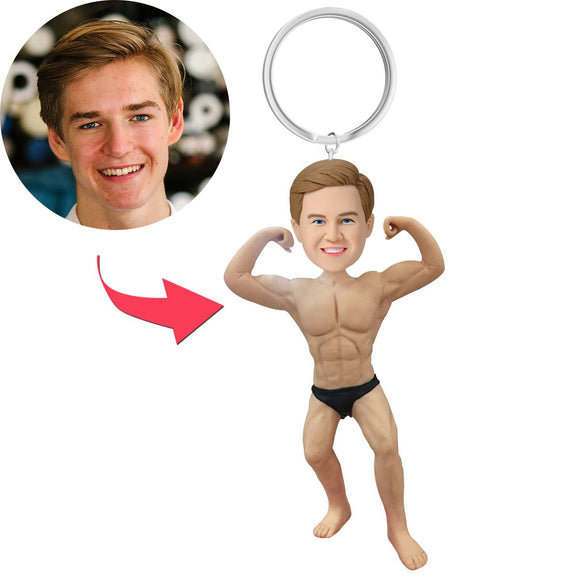 Custom Bobblehead Bodybuilder With Custom Keychain With Engraved Text