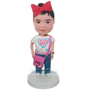 Custom Bobblehead Little Girl With Custom Pink Purse With Embossed Text