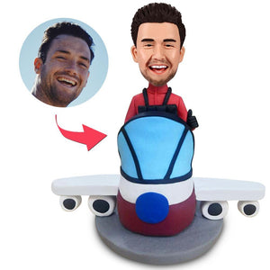Custom Bobblehead Pilot with Custom Airplane with Embossed Text
