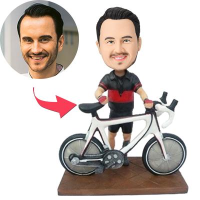 Custom Bobblehead Biker With Customized Bike With Embossed Text