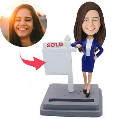 Customized Bobblehead Female Realtor Custom Made With Embossed Text