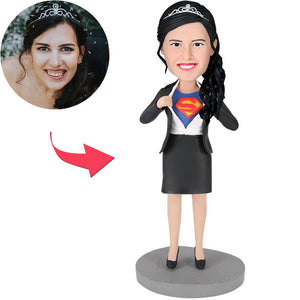 Custom Bobblehead Superwoman Desk Strip - D Customized With Embossed Text