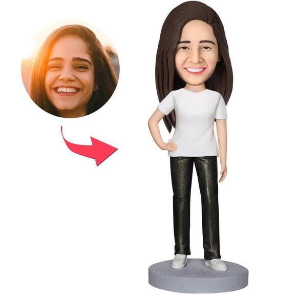 Custom Made Bobblehead Casual Woman Wear With Embossed Text