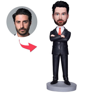 Custom Folded Business Man Bobblehead Arms With Embossed Text