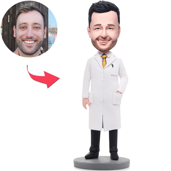 Custom Wise Man Bobblehead in Custom Lab Coat with Embossed Text