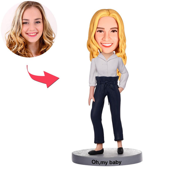 Custom Casual Pretty Girl Bobbleheads With Text Engraved