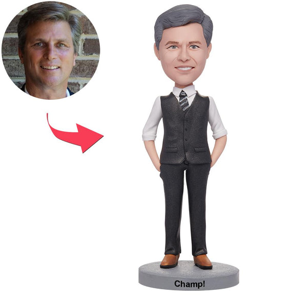 Custom Man Formal Wearing Bobbleheads With Text Engraved