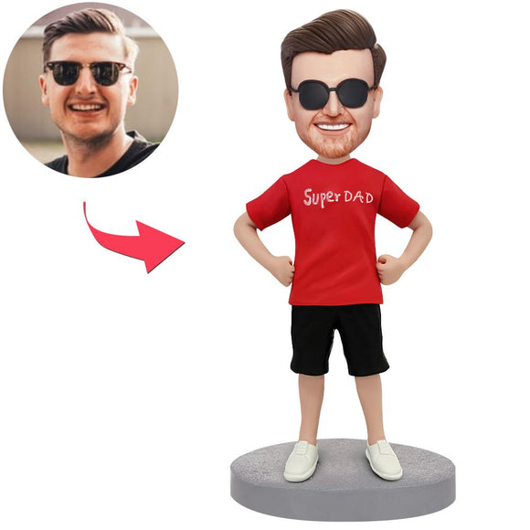 Super Dad With Casual Bobblehead Custom Made With Text Engraved