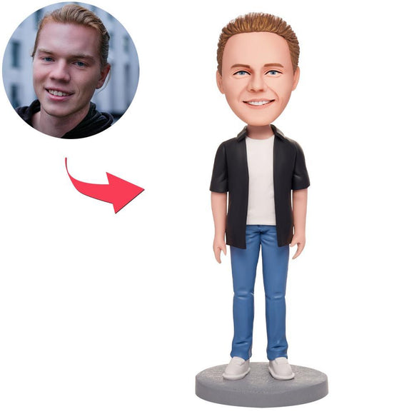Casual Wear Happy Man Custom Bobblehead With Engraved Text