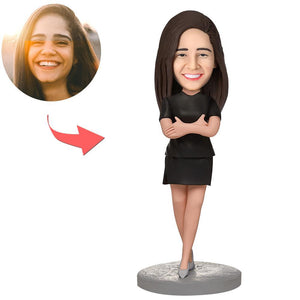 Folded Arms Custom Business Woman Bobblehead With Text Engraved