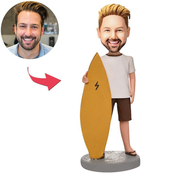 Custom Man Surfing Bobblehead With Text Engraved