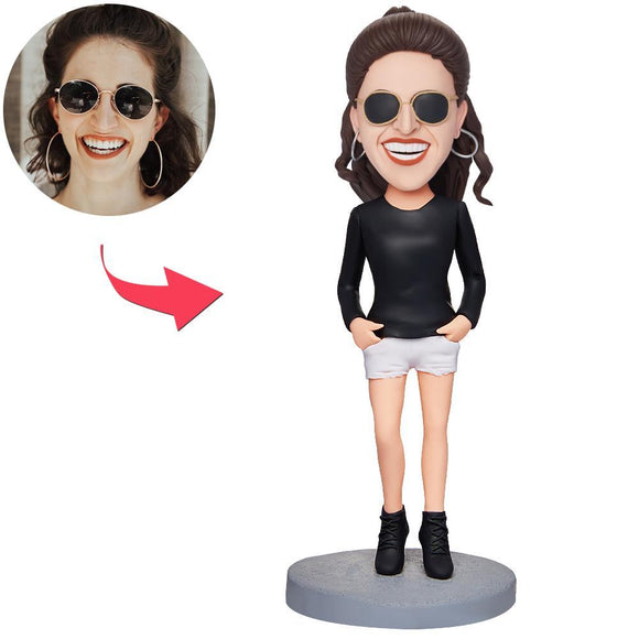 Black Clothing Modern Woman Custom Bobblehead With Engraved Text