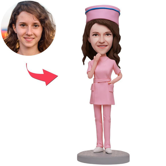 Pink Nurse Uniform Bobblehead Custom With Engraved Text