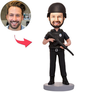 Police Holding HK416 Custom Bobblehead With Engraved Text