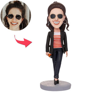 Custom Female Bobblehead Reporter With Engraved Text