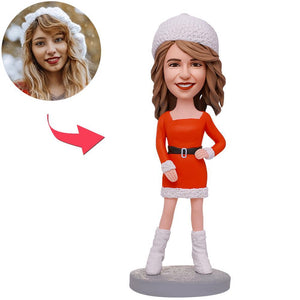 Beautiful Christmas Girl Custom Bobblehead With Text Engraved