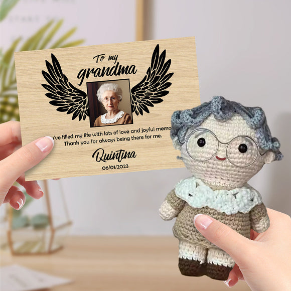 Personalized Crochet Doll Handmade Dolls Look alike Custom Photo with Memorial Card To My Grandma or Grandpa - bestcustombobbleheads