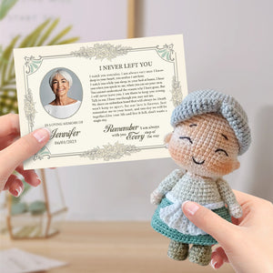 Custom Crochet Doll Handmade Dolls from Personalized Photo with Memorial Card Remember Your Loved One - bestcustombobbleheads