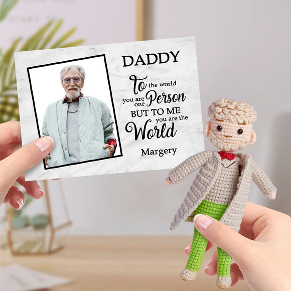 Custom Crochet Doll Handmade Mini Dolls Look alike Your Photo with Personalized Card Gifts for Father - bestcustombobbleheads