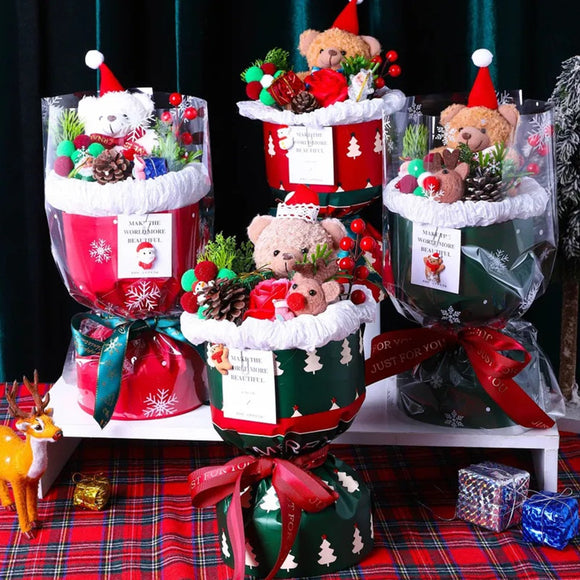 Christmas Plush Doll Bear Bouquet Creative Toy Soap Flower Christmas Day Gift - bestcustombobbleheads