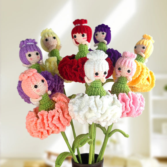 Carnation Fairy Crochet Doll Flower Handmade Knitted Flower Gift for Lover - bestcustombobbleheads