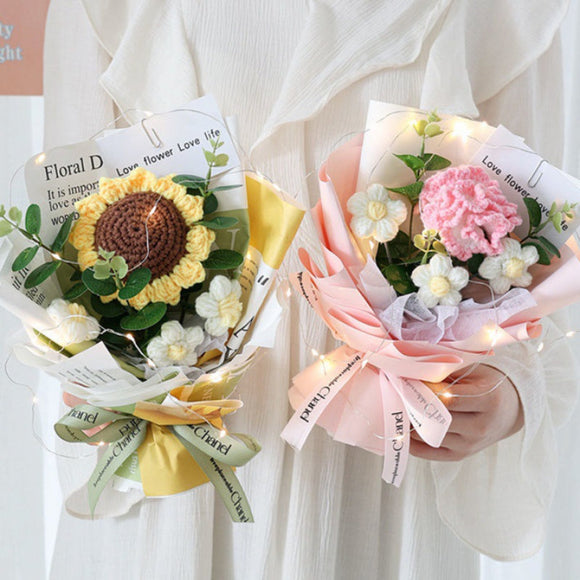 Crochet Flowers Bouquet Handmade Knitted Bouquet with Light Strip Gift for Teacher Mother Lover - bestcustombobbleheads